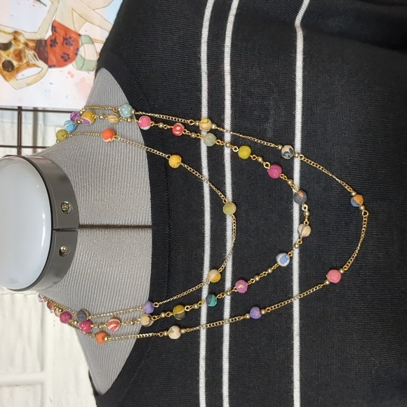 Silk Sari fabric fair trade Aasha necklace multi layered goldtone - Picture 1 of 4